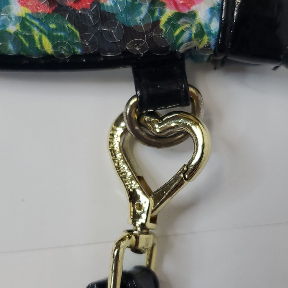 Betsey Johnson Sequined Flowers and Stripes Wristlet Gold Toned Accents - Picture 7 of 11